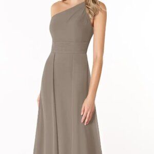 NWT Unused, Stunning Mocha/Taupe One-Shoulder Chiffon Gown